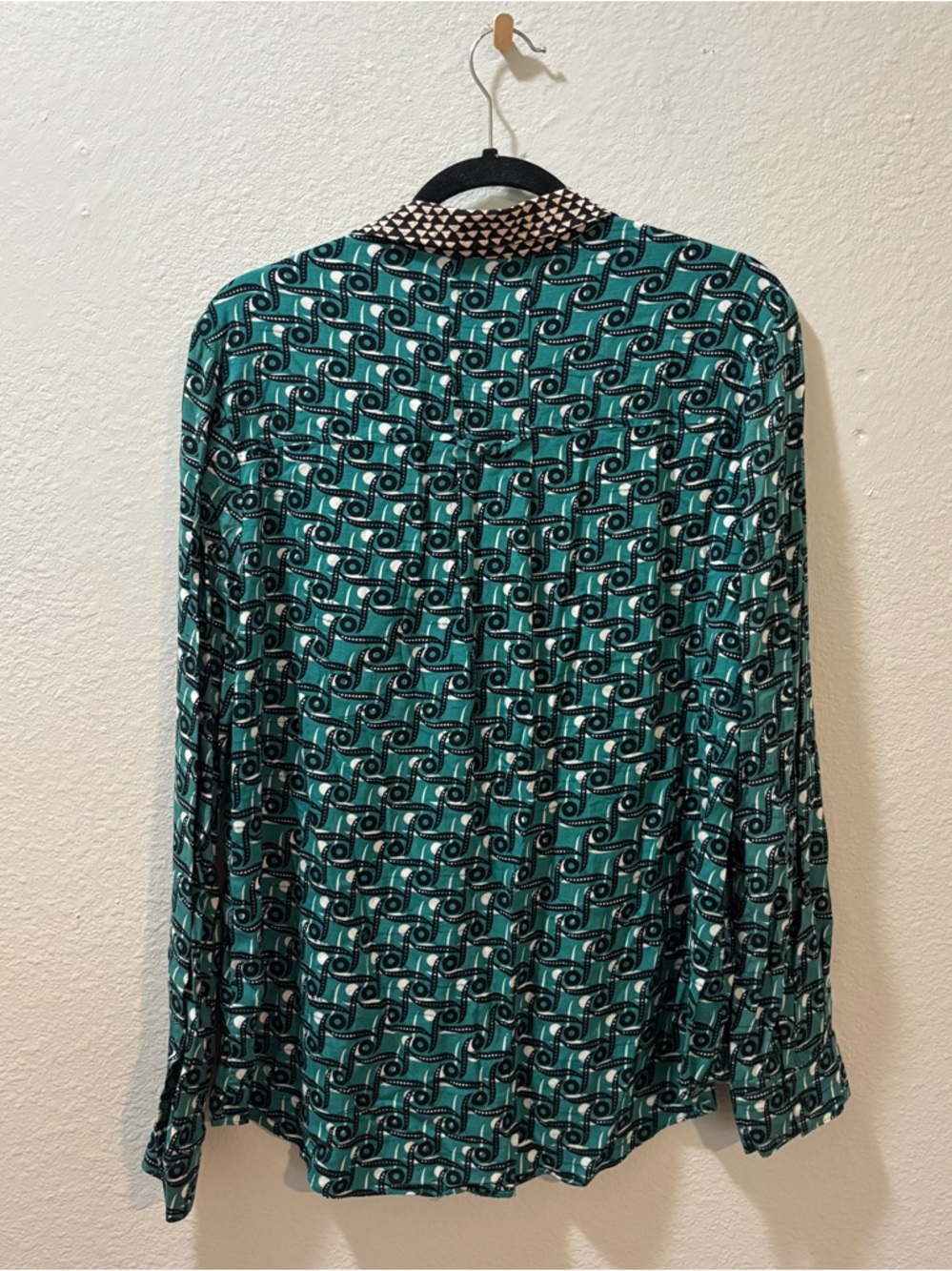 Maeve Casia Green Roll-Up Geometric Silk Blend Blouse Size 12 - Picture 2 of 6
